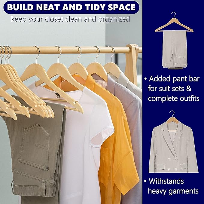 Amber Home 20 Pack Wooden Coat Hangers, Natural Wood Suit Hangers - Image 5