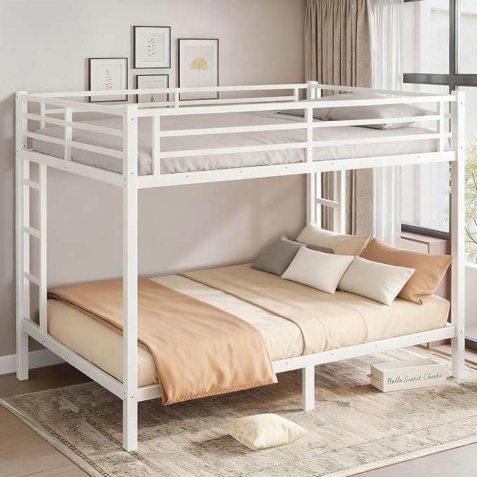 Queen Over Queen Bunk Bed Frame, Heavy Duty Metal Loft Bed by Unknown