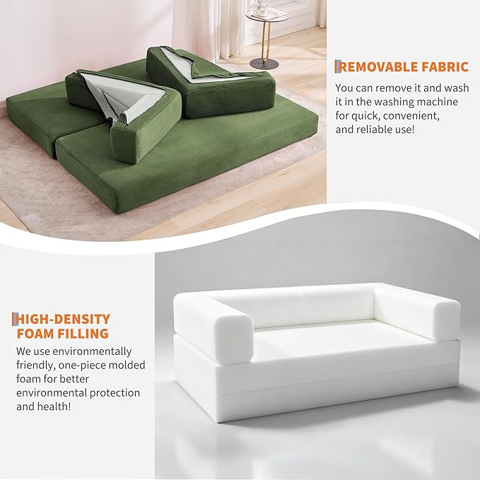 Garvee 5-in-1 Convertible Sofa Bed, 78.8" Modular Corduroy Sleeper - Image 5