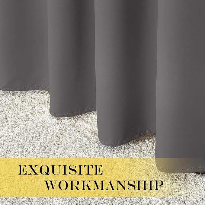 NICETOWN Grey Blackout Extra Wide Bedroom Curtain 63 inch Long, Grommet Room - Image 6