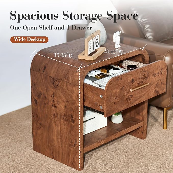 Night Stand 1-Drawer and 1 Storage Shelf Nightstand 24" H Metal Handle Modern - Image 7