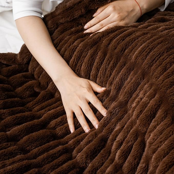 BATTILO HOME Rust Brown Faux Fur Throw Blanket - Image 5