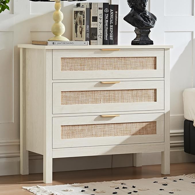 LEYAOYAO 31.5" Wide Rattan Nightstand, Large Boho 3 Drawer Night Stand by LEYAOYAO-Findtheshiningpointofyourideallife%EF%BC%81