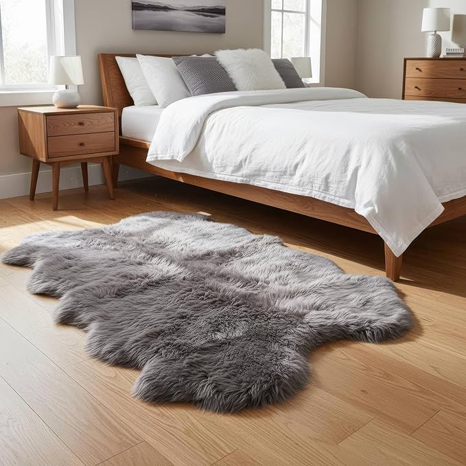 Premium Gray Sheepskin Rug Genuine Quad 4x6ft Pelt Fluffy Fur Rug - Image 6