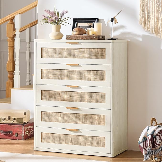 LEYAOYAO Rattan Dresser and Nightstand Sets 3, Boho Wood Dresser - Image 6