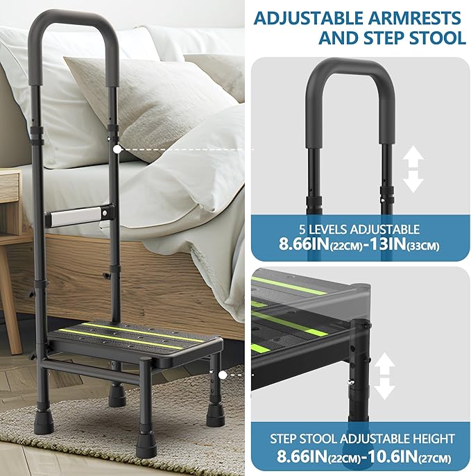 Packve Step Stool with Handle for Elderly, Adjustable Handrail & Leg, Sensor - Image 3