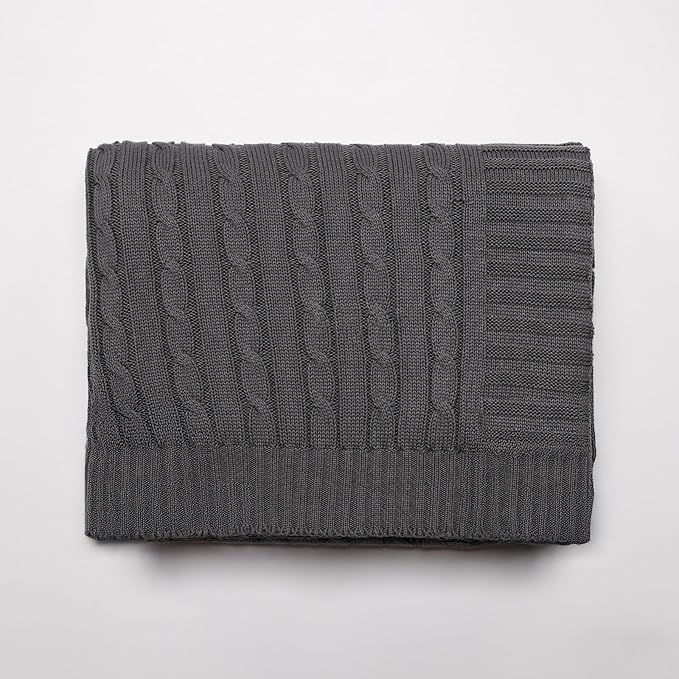 100% Cotton Cable-Knit Throw Blanket: 60" x 70", Ultra Soft, Breathable - Image 3