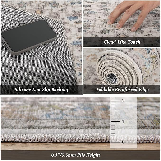 Washable 2x3 Entryway Rug, Boho Non-Slip Door Mat Vintage Distress Small Rugs - Image 5