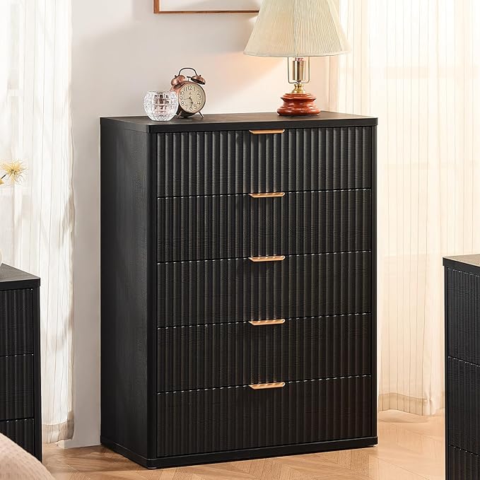 LEYAOYAO Fluted 5 Drawers Dresser Set of 2, Curved Profile Dresser TV Stand - Image 4