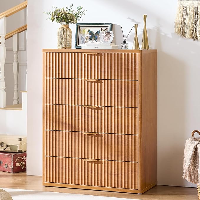 LEYAOYAO Fluted 5 Drawers Dresser Set of 2, Curved Profile Dresser TV Stand - Image 8