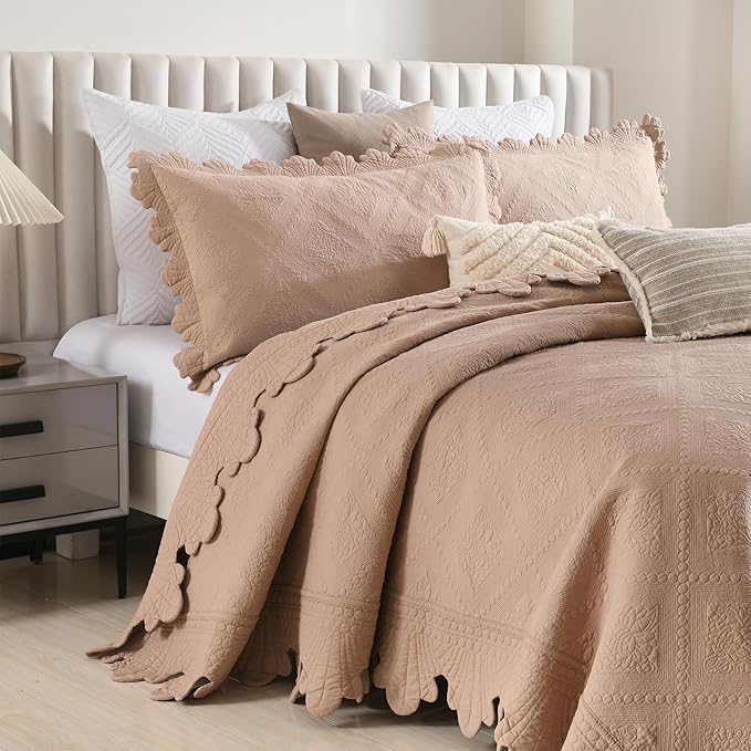 MarCielo 3-Piece 100% Cotton Oversized Bedspread Lightweight Quilt Coverlet - Image 2