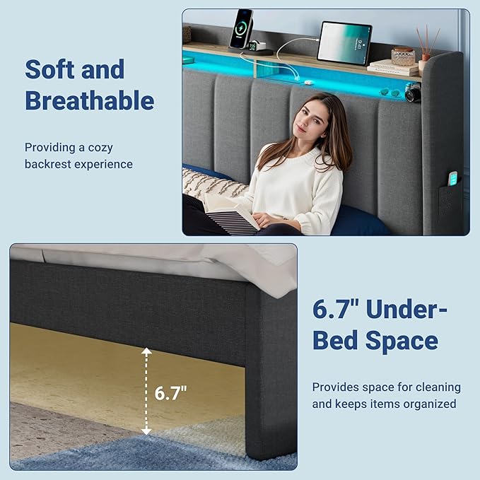 Allewie Vertical Tufted King Size Upholstered Platform Bed Frame - Image 7