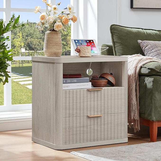 LEYAOYAO Fluted Farmhouse Nightstand Set of 2 - Image 3