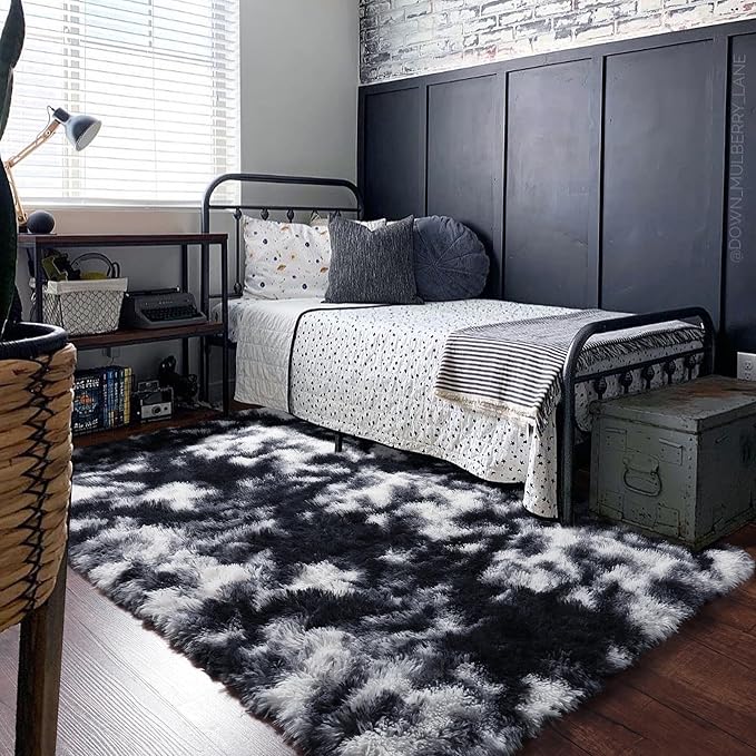 PAGISOFE Black White Rugs for Living Room 6x9, Shag Fuzzy Fluffy Washable Rugs - Image 7