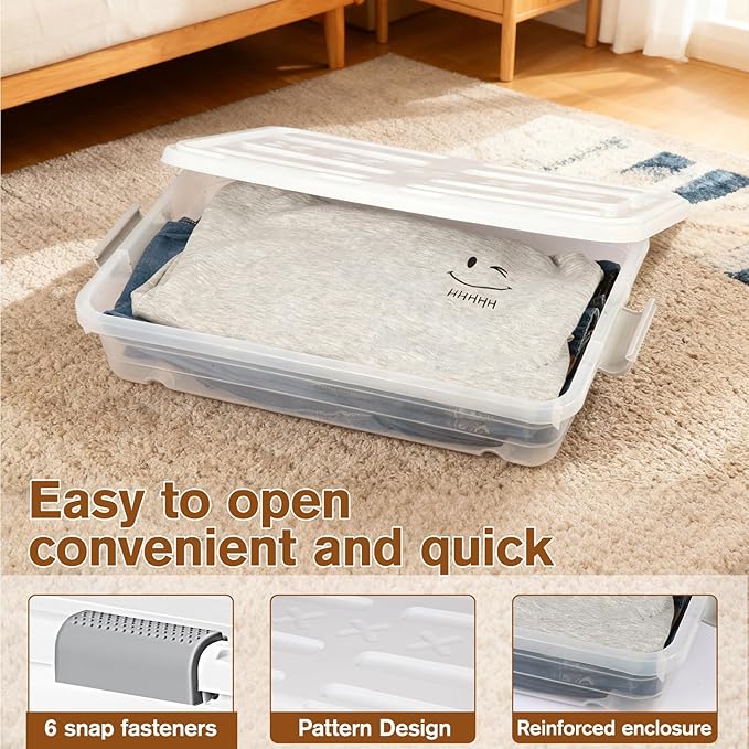4 PCS*37 Qt Wheeled Latching Under Bed Storage, Stackable Bin - Image 5