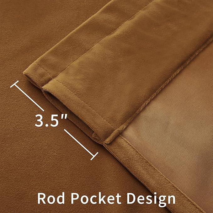 Joydeco Brown Velvet Curtains 72 inch Length 2 Panels, Luxury Blackout Rod - Image 3