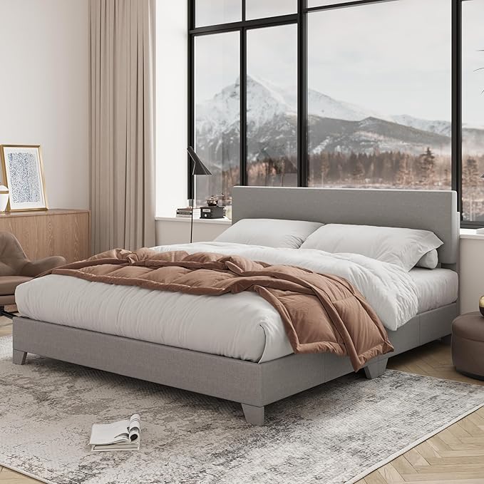 Allewie Queen Bed Frame with Upholstered Adjustable Headboard, Platform Bed - Image 3