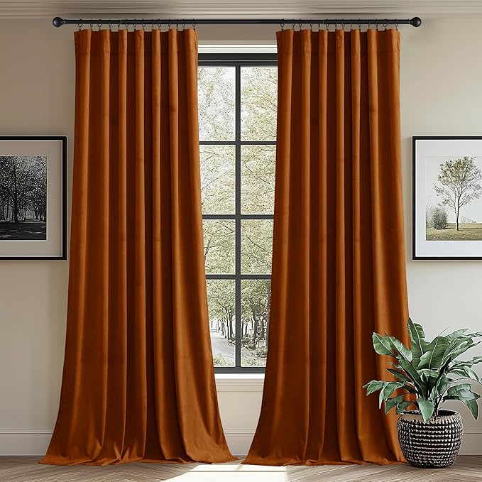 StangH Burnt Orange Thermal Insulated Curtains 90 inches Long Luxury Soft by StangH