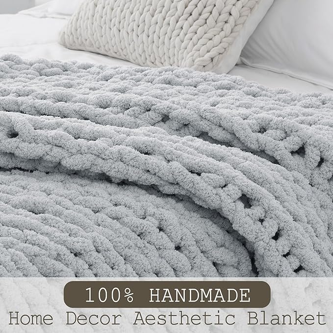 Chunky Knit Throw Blanket 50"X 60", 100% Handmade - Image 2