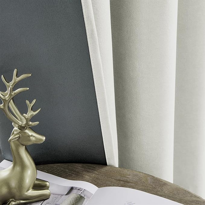 Joydeco Vanilla Grey Velvet Curtains 84 Inches 2 Panels, Luxury Thermal - Image 4
