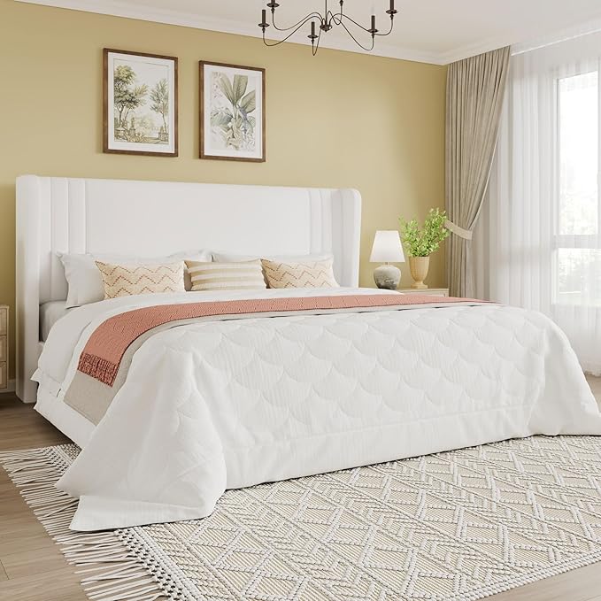SHA CERLIN King Size Velvet Upholstered Platform Bed Frame by SHACERLIN