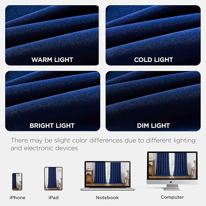 Joydeco Royal Blue 100% Blackout Curtains 120 Inch 2 Panels, Luxury Thermal - Image 7