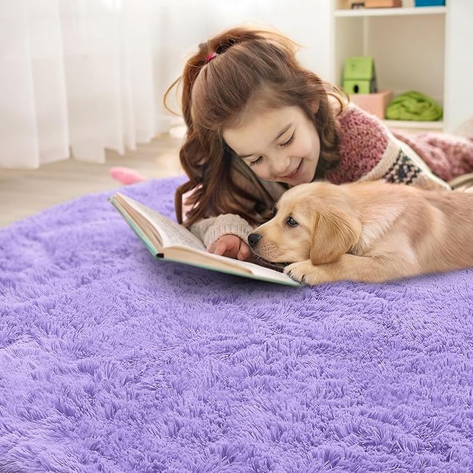 OLANLY Light Purple Round Rugs for Bedroom - Image 4