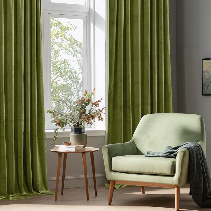 StangH Olive Green Curtains for Bedroom, Rod Pocket Room Darkening Window - Image 7
