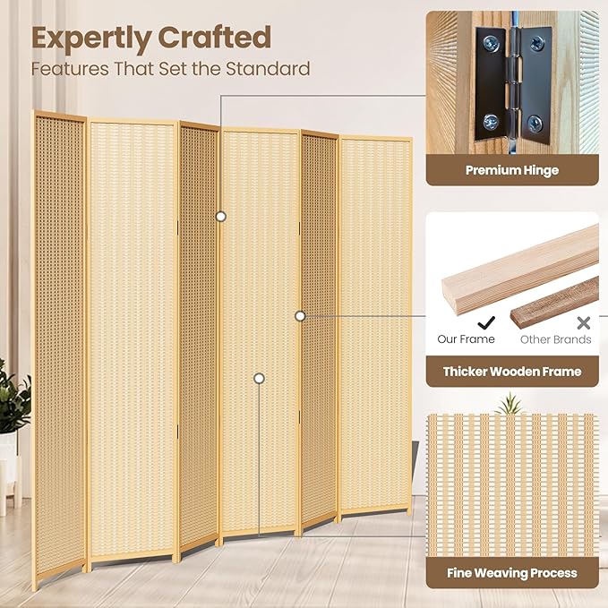 6 Panel Room Divider and Folding Screen, Bamboo Room Divider - Image 4