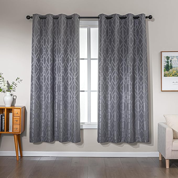 Amazon Basics Jacquard 2-Piece 100% Blackout Curtains, Living Room and Bedroom by AmazonBasics