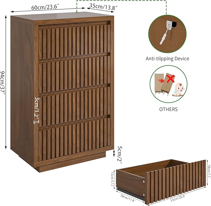 Fluted 4 Drawer Dresser, Mid Century Small Dresser - Image 2