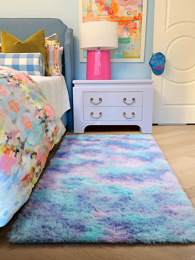 PAGISOFE Furry Rainbow Rugs for Bedroom Girls, 2x4 Soft Purple Shag Tent Rugs by PAGISOFE