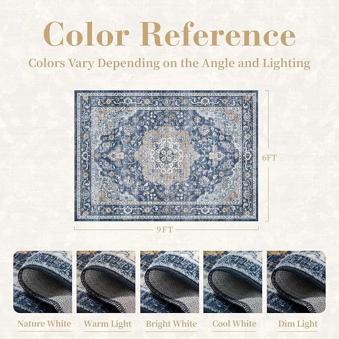 PADOOR 6X9 Area Rug, Rugs for Living Room, Soft Blue Rugs for Bedroom, Machine - Image 2