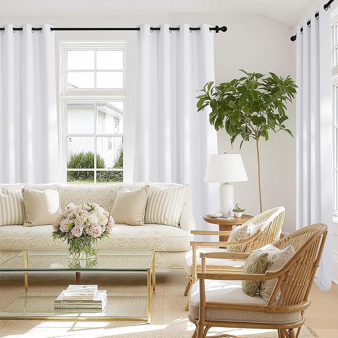 NICETOWN White 100% Blackout 90 inch Curtains - Image 2