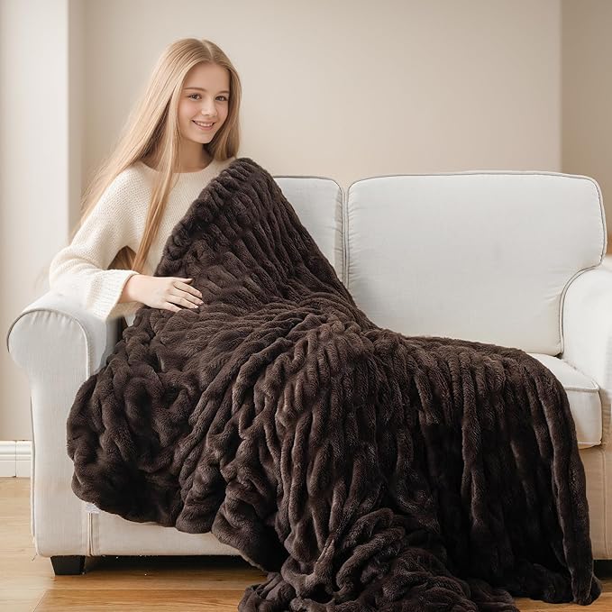 BATTILO HOME Dark Brown Faux Fur Throw Blanket - Image 3