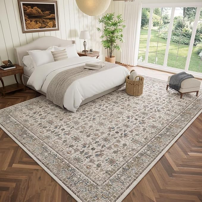 Washable 9x12 Area Rugs for Living Room, Boho Non-Slip Vintage Distress Lager - Image 2