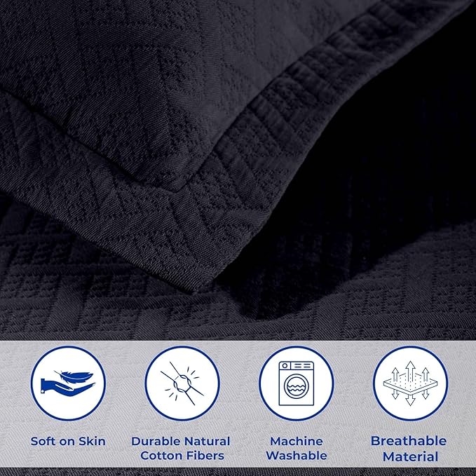 Superior 3 Piece Basketweave Cotton Bedspread Set, Home Bed Decor, Decorative - Image 6
