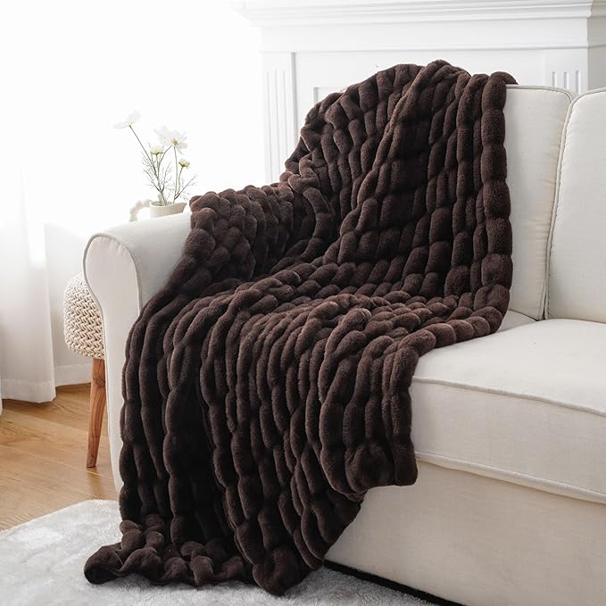 BATTILO HOME Dark Brown Faux Fur Throw Blanket - Image 2