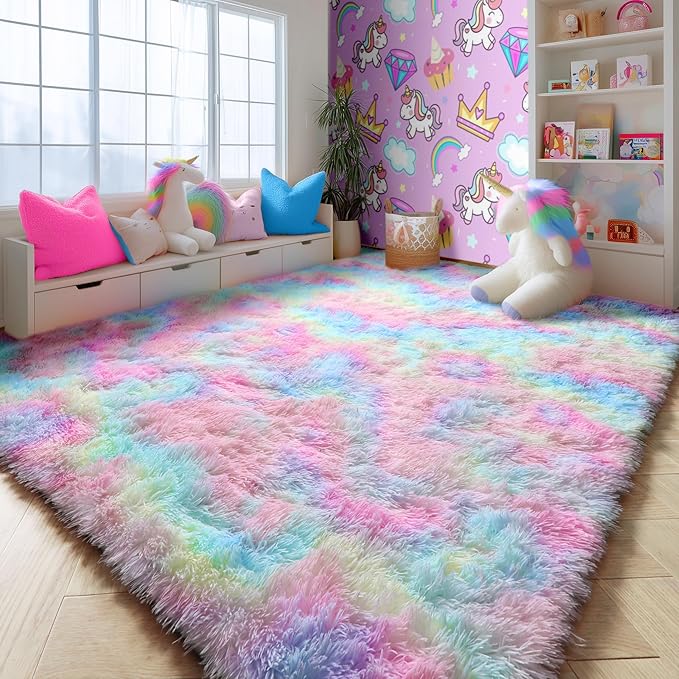PAGISOFE 4x6 Rainbow Fluffy Soft Plush Area Rugs - Image 4
