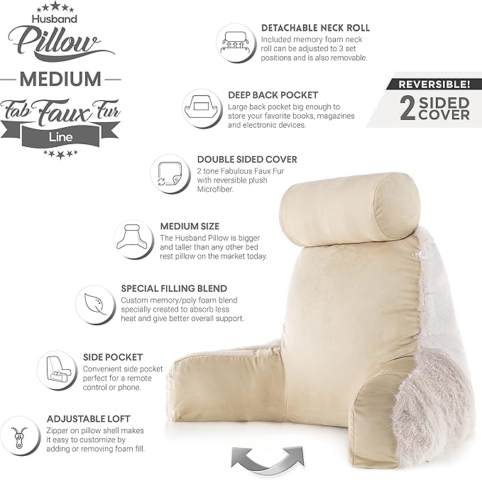 Husband Pillow Medium Baby Golden Wolf Fabulous Faux Fur Backrest, Two-Tone - Image 5