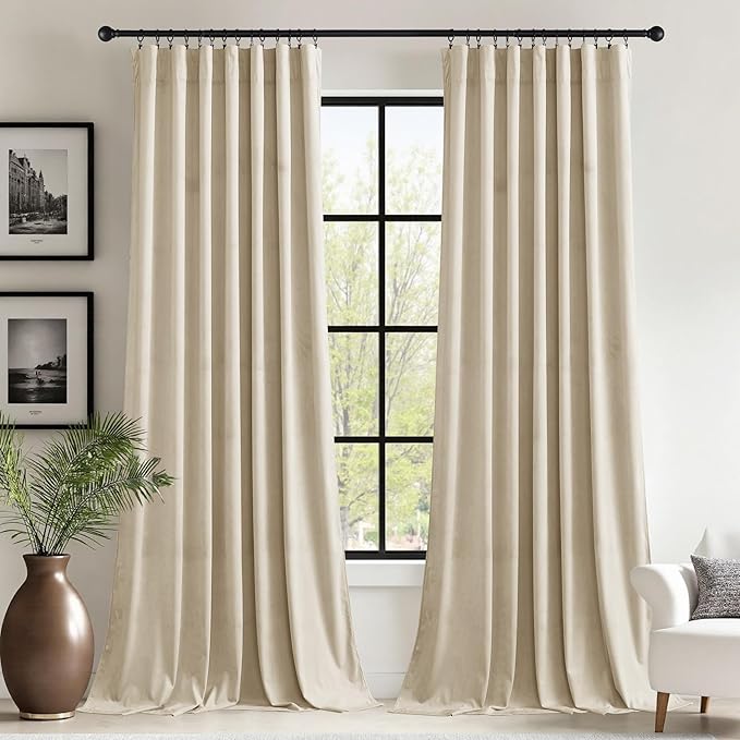 StangH Beige Nursery Bedroom Curtains Extra Wide 60 inches Velvet Doorway by StangH