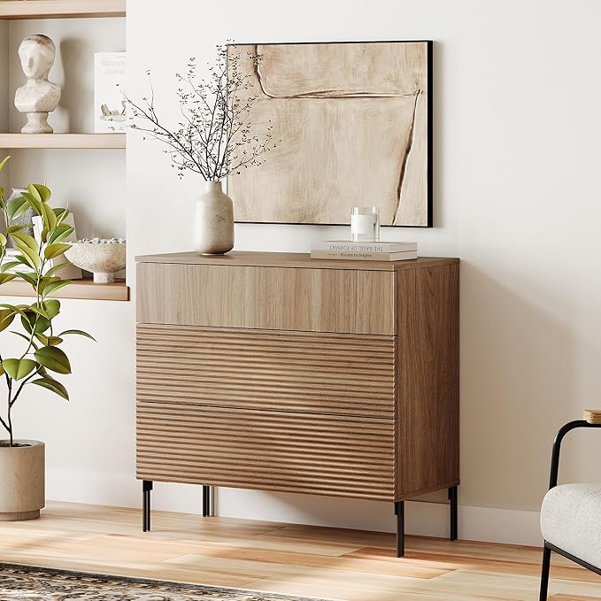 WAMPAT 31.5" W Fluted Dresser for Bedroom, Modern 3 Drawer Dresser TV Stand - Image 3