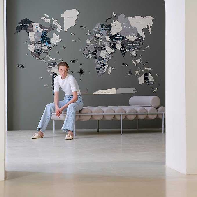 Handmade 3D Wood World Map Wall Art Large Wall Decor Track Your World Travels - Image 2