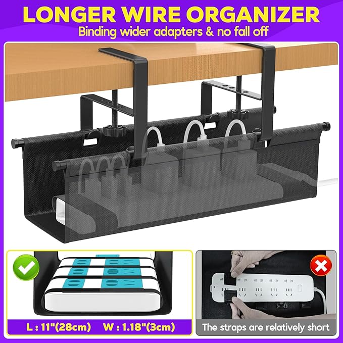 Under Desk Cable Management Tray, REFLYING 14.6" Cable Management Under Desk No - Image 5