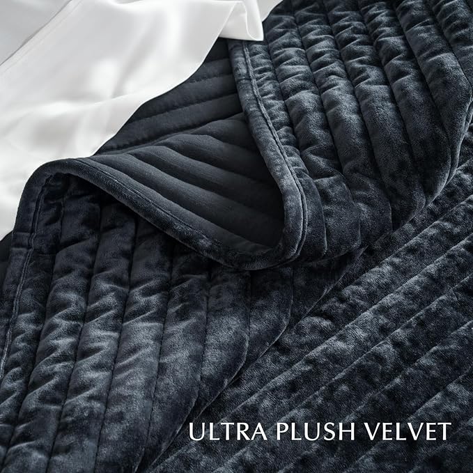 EVERGRACE Velvet Quilt Set King Size, Luxurious Soft Striped Channel Bedding Set - Image 5