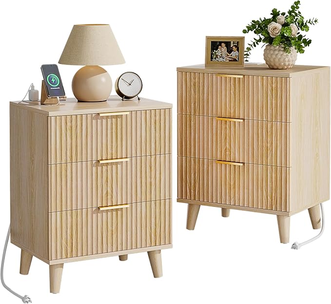 Lulive Wood Night Stand Set 2 Fluted Dresser by Lulive