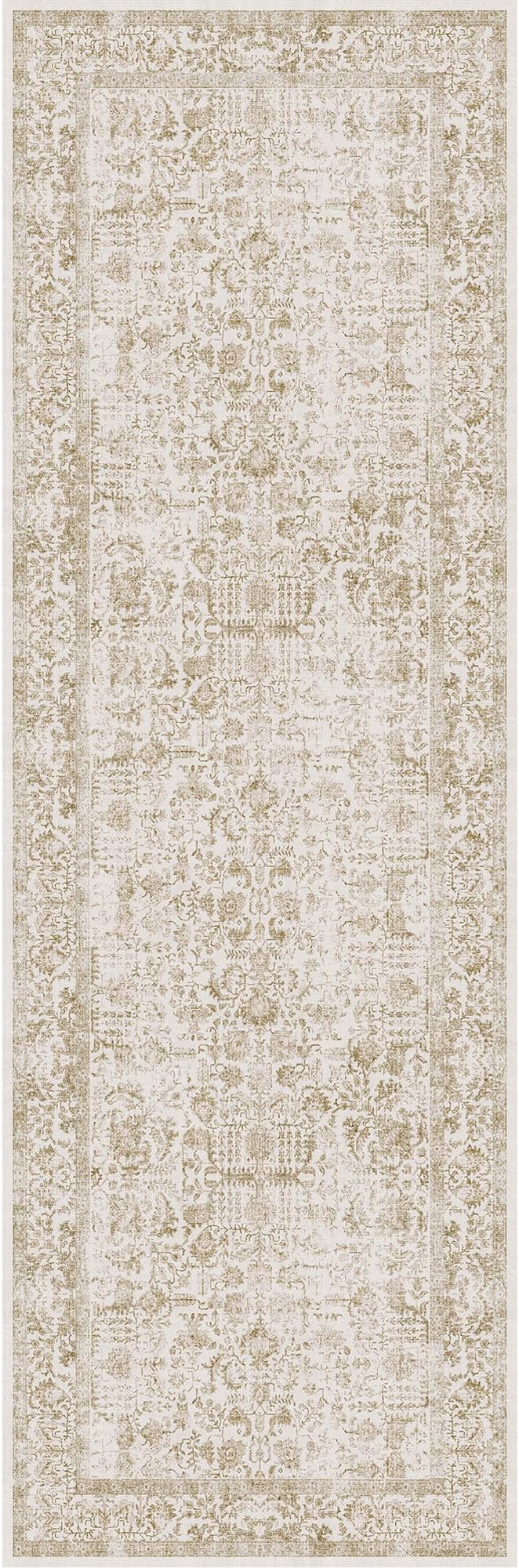 Light Brown Runner Rug 3x8 Hallway Machine Washable Kitchen Vintage Distressed - Image 7