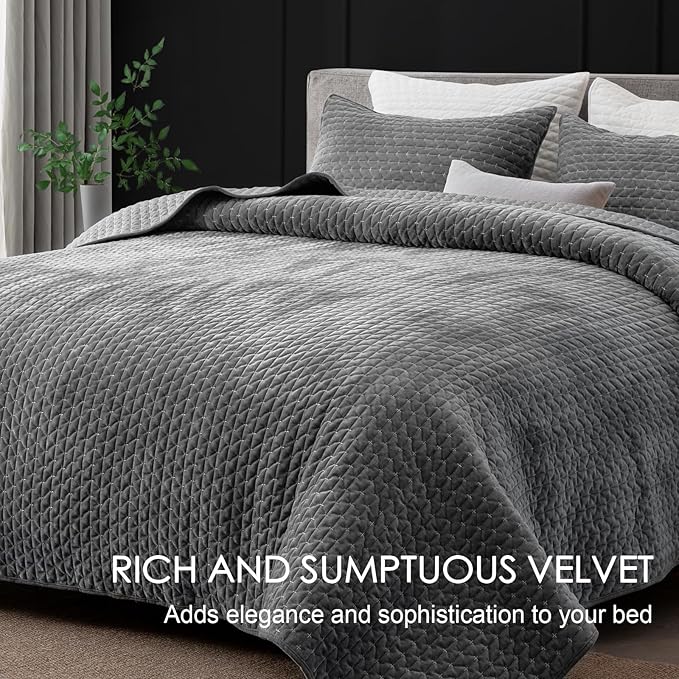 Powdion Velvet Quilt King Size, Oversized Bedspread Quilted Bedding Set - Image 2