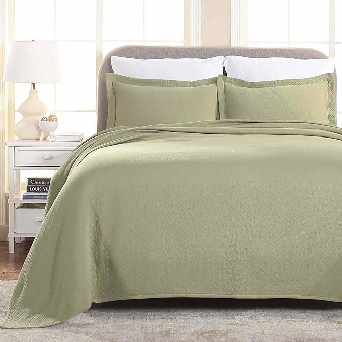 Superior 3 Piece Basketweave Cotton Bedspread Set, Home Bed Decor, Decorative - Image 7