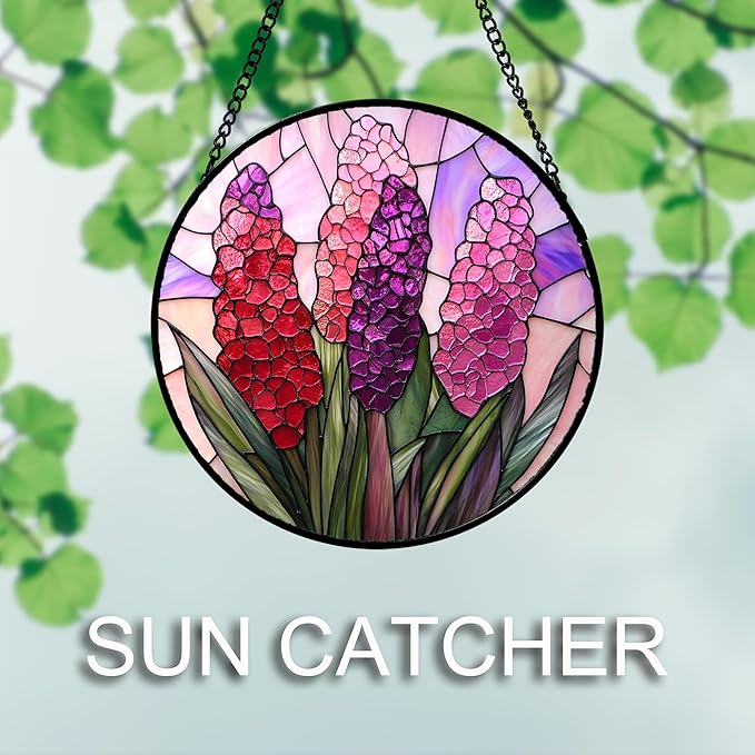 DASTOLL Stained Glass Window Hanging 4 Pcs Set Purple Flower Theme 9.8" - Image 5